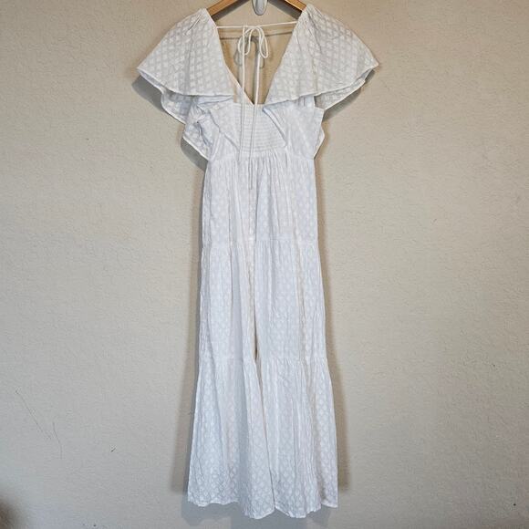 Madewell Tie-Back Flutter-Sleeve Tiered Midi Dress White Women's 0 Summer Casual - Picture 3 of 10